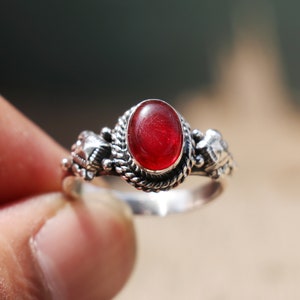 Red Garnet Ring, 925 Sterling Silver Ring, Handmade Ring, Designer Ring, Minimal Oval Gemstone Ring, Everyday Rings,  Birthday Gift For Her