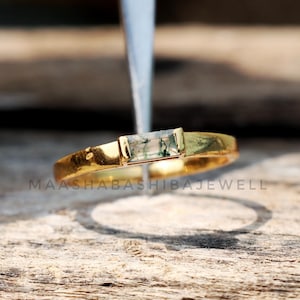 Moss Agate Ring, 18k Gold Plated 925 Sterling Silver Ring, Handmade Ring, Baguette Ring, Dainty Women Ring, Designer Ring, Anniversary Gift