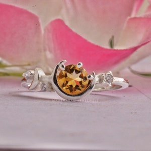 Natural Citrine Ring, Crescent Moon Ring, 925 Sterling Silver Ring, Handmade Ring, Silver Gemstone Ring, Wedding Ring, Anniversary Gift Ring