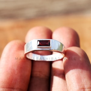 Natural Garnet Ring, Men's Signet Ring, 925 Sterling Silver Ring ...