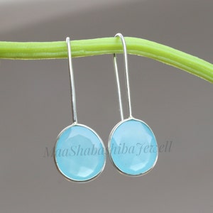 Chalcedony Earrings, Aqua Blue Chalcedony Dangle Earrings, 925 Sterling Silver Earrings, Handmade Earrings, March Birthstone Earrings