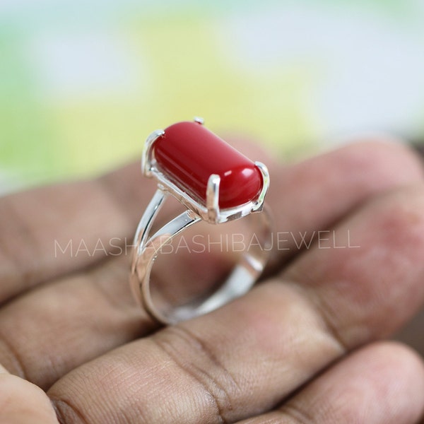 Red Coral Ring, 925 Sterling Silver Ring, Boho & Hippie Ring, Handmade Ring, Red Coral Gemstone Women Ring, Gift For Her, Red Corel Jewelry