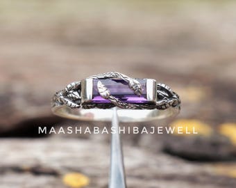 木の枝のアメジストリング、925スターリングシルバーリング