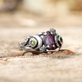 Alexandrite & Peridot Ring, Sterling Silver Crescent Moon, Nature Inspired
