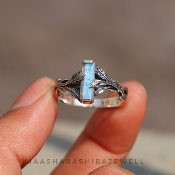 Handmade Sterling Silver Branch Ring, Labradorite Celestial