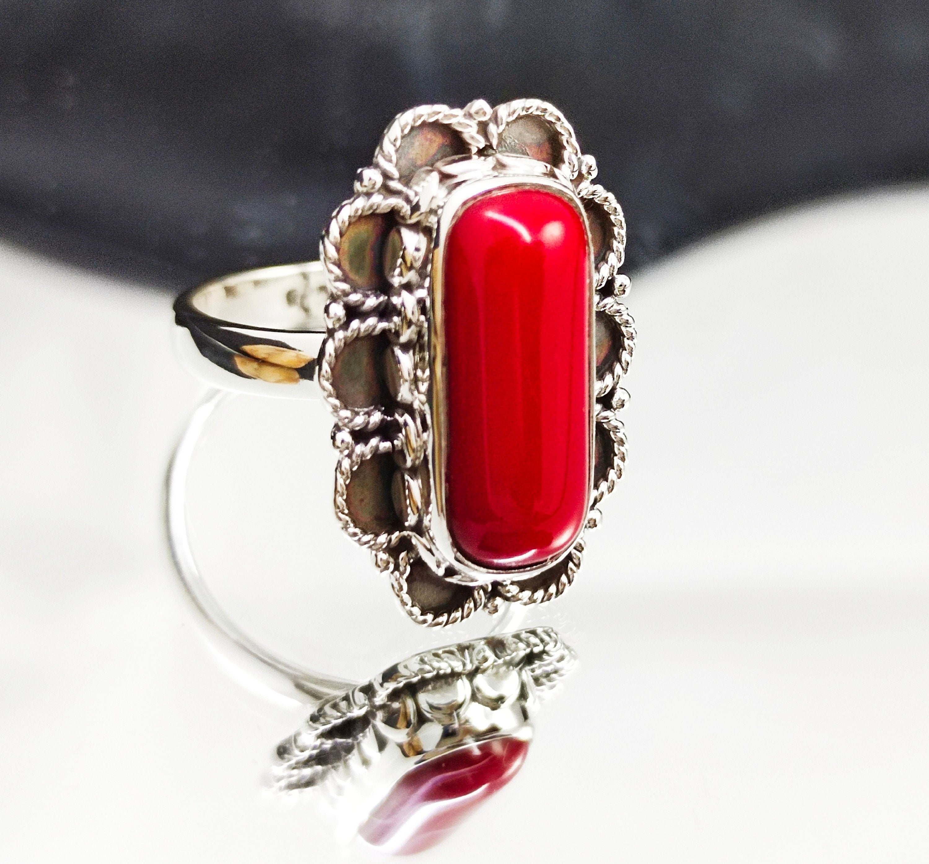55Carat Red Coral Ring 6 Carat Stone Sterling Silver Prong Handmade Ring  Size 4,5,6,7,8,9,10,11,12,13|Amazon.com