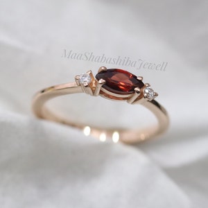 Antique Natural Red Garnet Ring, Marquise Gemstone Ring, Engagement Ring, Garnet Ring, Minimalist Ring, 18k Rose Gold Vermeil, Promise Ring