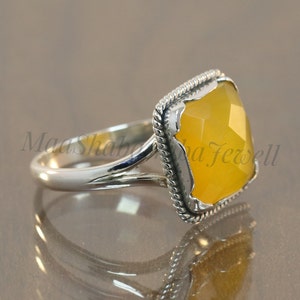 Bright Canary Yellow Cushion Agate Sterling Silver Ring, Yellow Gemstone Ring, Gifts For Her, Bohemian Ring, Handmade Boho Ring, Agate Ring