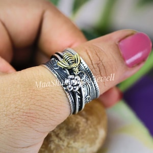 Honey Bee Spinner Ring: 925 Sterling Silver Boho Meditation Ring