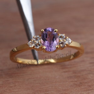 Genuine Amethyst Engagement Ring, Amethyst Ring, 925 Sterling Silver Ring, Vintage Ring For Women Gold Ring, Birthstone Ring, Promise Ring