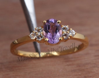 Genuine Amethyst Engagement Ring, Amethyst Ring, 925 Sterling Silver Ring, Vintage Ring For Women Gold Ring, Birthstone Ring, Promise Ring