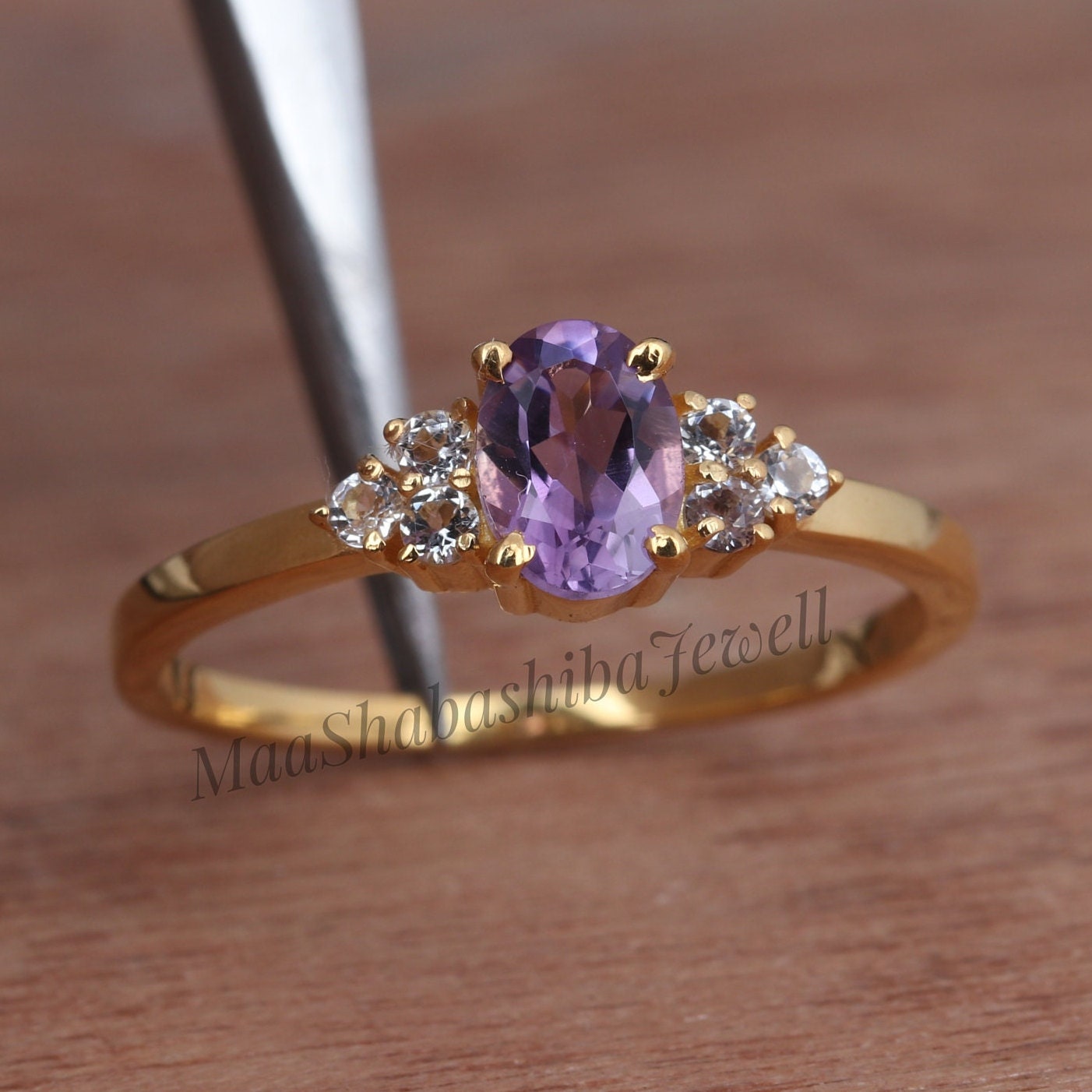 Adjustable 92.5 Sterling Silver Rings Oxidized With Amethyst Stone  Traditional Motifs