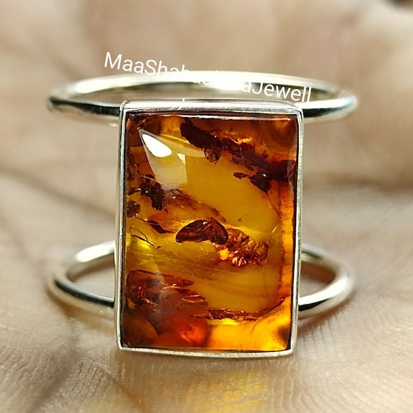 Baltic Amber Ring, Silver Amber Ring, Band Ring, Promise Ring, Double Wire Band Ring, Beautiful Ring, Amber Jewelry, Gift For Women!