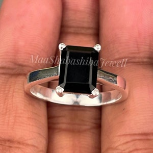 Natural Black Onyx Ring, Emerald Cut Stone Ring, Handmade Silver Ring, 925 Sterling Silver Ring, Statement Ring, Women Ring, Gift For Her