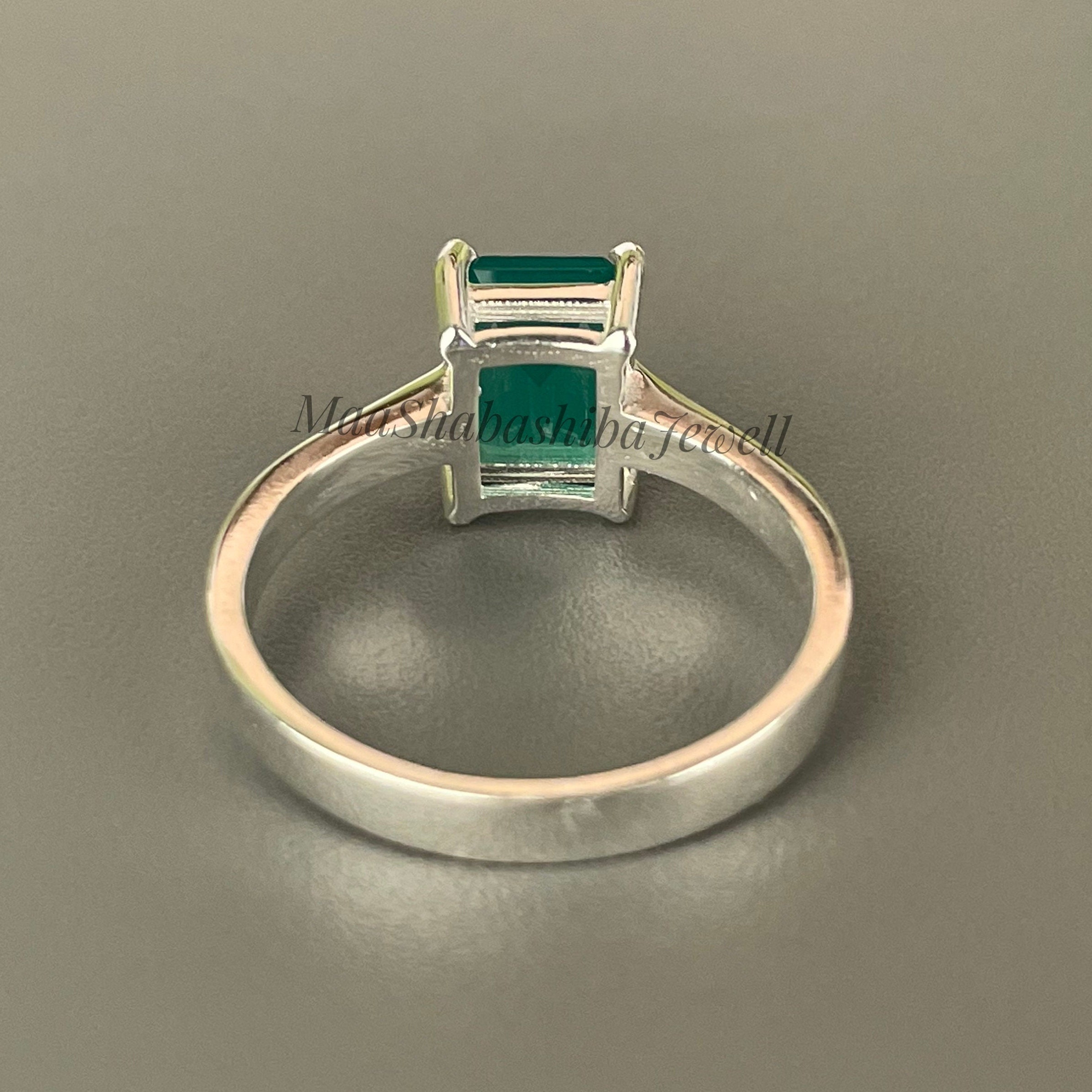 Bague Vintage En Argent Massif 925 Avec Onyx Vert émeraude - Taille 53.5 (état Parfait)