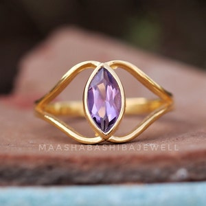 Natural Amethyst Ring, Engagement Ring, 18k Gold Vermeil, Marquise Cut Purple Amethyst Ring, Birthday Gift, Amethyst Gold Ring, Promise Ring