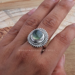 Natural Prehnite Ring, Bohemian Ring, 925 Sterling Silver Ring, Green Prehnite Ring, Handmade Ring For Women, Prehnite Jewelry, Wedding Ring