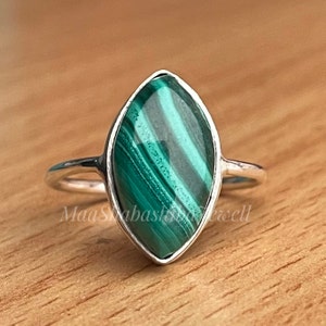 925 Sterling Silver Gemstone Ring, Natural Green Malachite Ring, Gemstone Ring, Dainty Ring, Malachite Ring, Women Gift Ring, Statement Ring