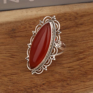 Natural Carnelian Marquise Ring, Handmade Silver Ring, 925 Sterling Silver Ring, Bohemian Ring, Filigree Ring, Gift For Her, Christmas Gift