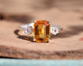 Natural Golden Citrine Ring, Engagement Ring, Solitaire Ring, 925 Sterling Silver Ring, November Birthstone, Dainty Women Ring, Gift For Her