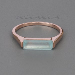 Aquamarine Hydro Ring, 18k Rose Gold Vermeil, Stackable Ring, Rectangular Stone, Boho, Aquamarine Bar Ring, Minimalist Ring, Engagement Ring