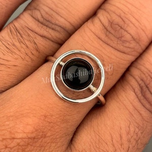 Natural Black Onyx Ring, Circle Ring, 925 Sterling Silver Ring, Handmade Ring, Minimalist Ring, Silver Onyx Ring, Dainty Ring, Gift For Her