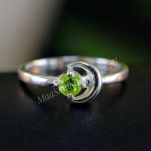 Natural Peridot Ring, Crescent Moon Ring, 925 Sterling Silver Ring, Celestial Jewelry, Handmade Ring, Wedding Ring, Anniversary Gift For Her