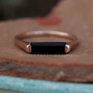 Black Onyx Hydro Ring, Engagement Ring, 18k Rose Gold Vermeil, Stackable Ring, Rectangular Stone Ring, Black Onyx  Bar Ring, Minimalist Ring