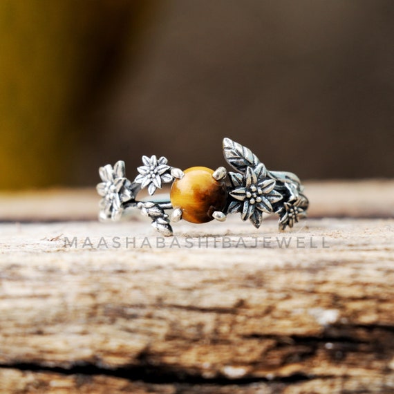 Bague En Argent 925 Avec Pierre Œil De Tigre - Taille 8,5, Fait Main En Inde | Bijou Naturel