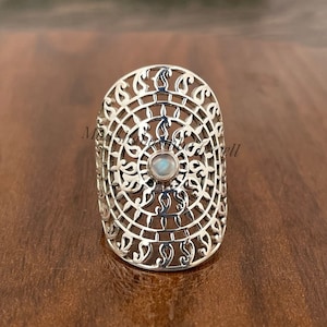 Mandala Ring, 925 Sterling Silver Ring, Moonstone Ring, Moonstone Mandala Ring, Filigree Stacking Ring, Anniversary Gift For Her, Boho Ring