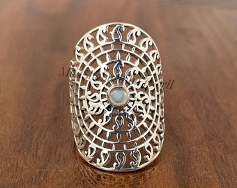 Mandala Ring, 925 Sterling Silver Ring, Moonstone Ring, Moonstone Mandala Ring, Filigree Stacking Ring, Anniversary Gift For Her, Boho Ring