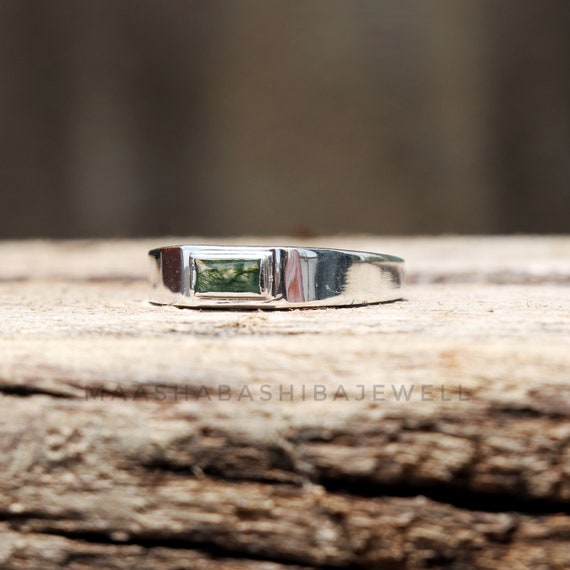 Natural Moss Agate Men's Ring, Engagement Ring, Signet Ring, 925 Sterling  Silver Ring, Dainty Promise Ring, Anniversary Ring, Gift For Him