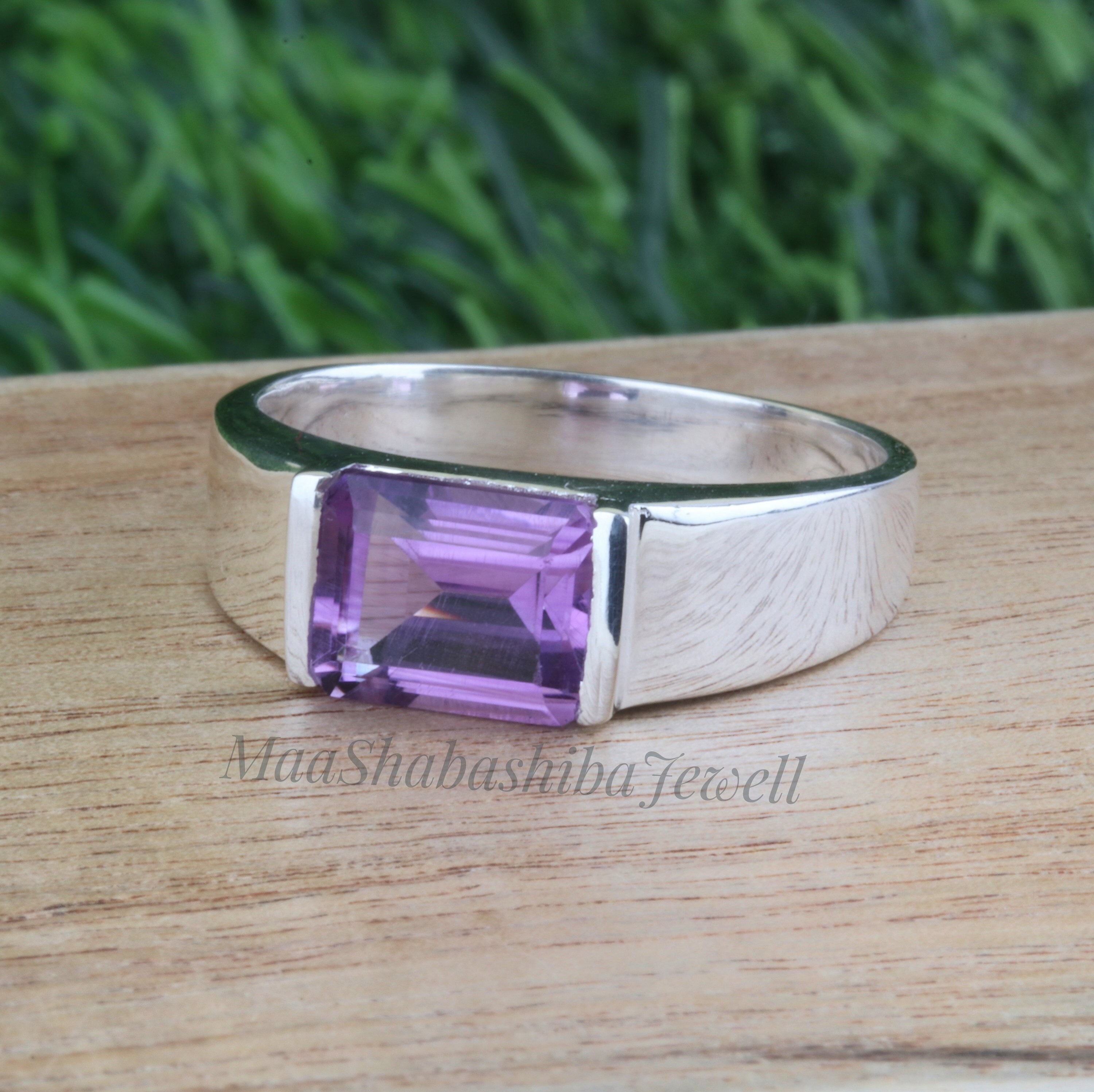 Bague En Argent Avec Une Magnifique Améthyste Verte – 22x16 Mm – Taille 57/58 – Neuf Sans Boîte