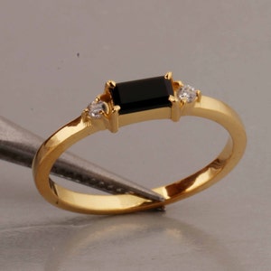 Minimalist Ring, 18k Gold Vermeil, Black Onyx Baguette Ring, Engagement Ring, Stacking Ring, Black Onyx Ring, Dainty Ring, Rings For Women