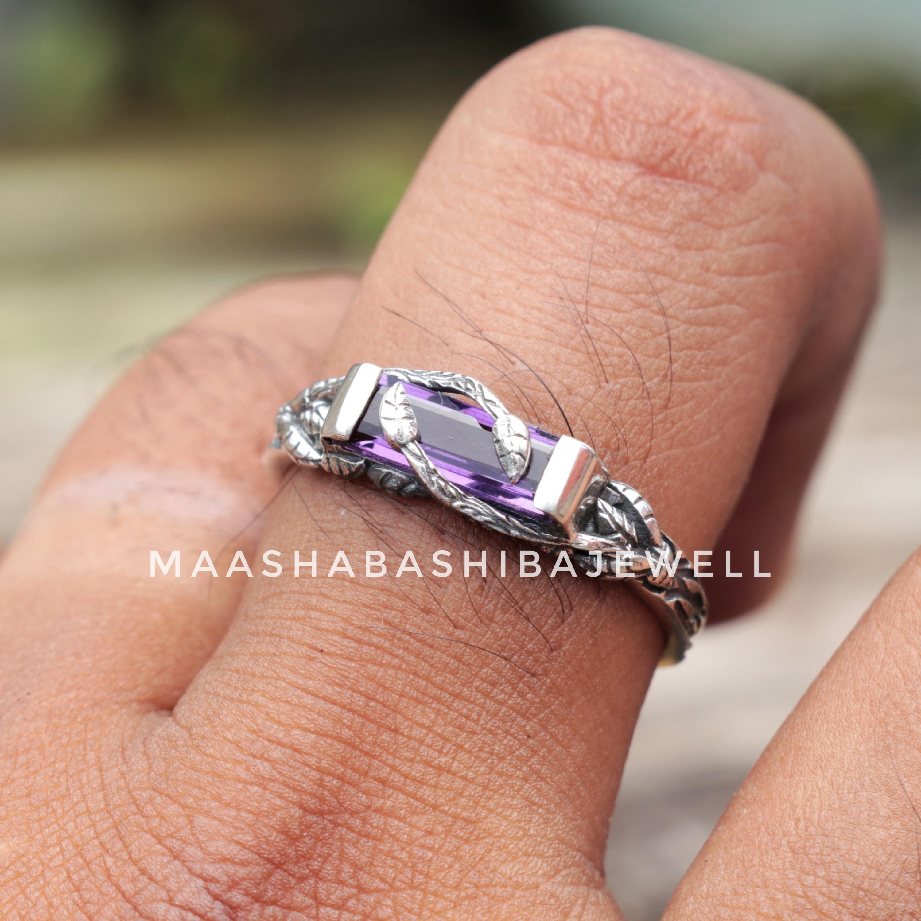 木の枝のアメジストリング、925スターリングシルバーリング