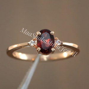 Genuine Natural Garnet Ring Oval Cut Engagement Ring Solid 925 Sterling Silver January Birthstone Gemstone Ring Stacking Ring For Her