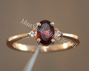 Oval Garnet Ring, Sterling Silver January Birthstone Stacking Ring