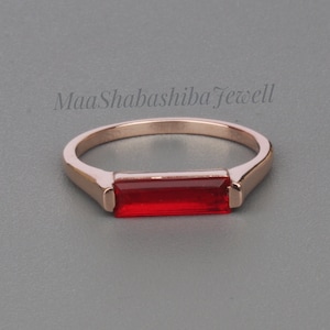 Garnet Hydro Ring, 18k Rose Gold Vermeil, Stackable Ring, Rectangular Stone, Garnet Bar Ring, Minimalist Ring, Engagement Ring For Women