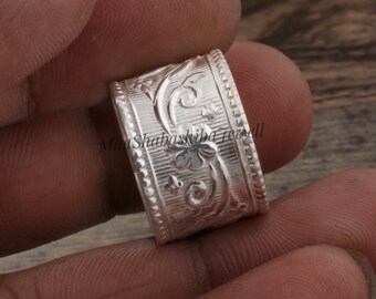 Anillo ancho de plata de ley 925, anillo de banda, anillo de banda de plata, anillos para mujer, boda, compromiso, regalo para ella, anillos de banda de diseñador
