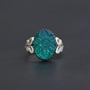 Emerald Quartz Ring, Carved Gemstone Ring, 925 Sterling Silver Ring, Handmade Ring, Carving Quartz Ring, Wedding Ring, Bohemian Gift For Her