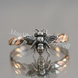 Honey Bee Ring, 925 Sterling Silver Ring, Mixed Metal Ring, Handmade Ring, Two Tone Ring, Nature Inspired Ring, Anniversary Gift For Her