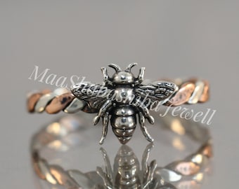 Honey Bee Ring, 925 Sterling Silver Ring, Mixed Metal Ring, Handmade Ring, Two Tone Ring, Nature Inspired Ring, Anniversary Gift For Her