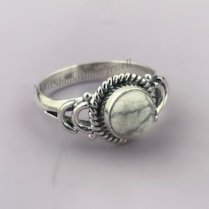 Natural Howlite Ring, 925 Sterling Silver Ring, Minimalist Ring, Handmade Ring, White Gemstone Ring, Silver Gemstone Ring, Wedding Ring Gift