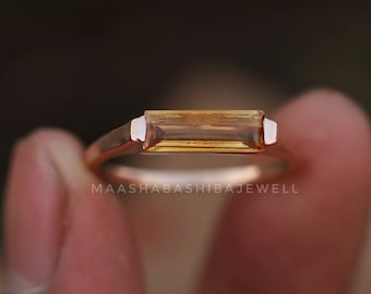 Citrine Hydro Ring, 18k Rose Gold Vermeil, Rectangular Bar Ring