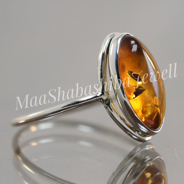 Baltic Amber Ring, Marquise Shape, Amber Ring, Tiny Ring, Promise Ring, 925 Sterling Silver, Anniversary Gift, Beautiful Ring, Gift For Her