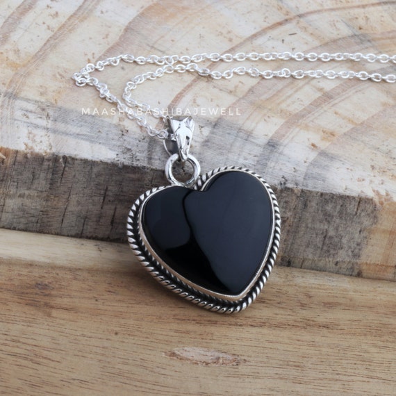 ★ROSEMONT★ Silver Black Onyx Heart Necklace RC24B03K Black Onyx Heart Necklace Talisman Silver - Rock + Raw Jewellery