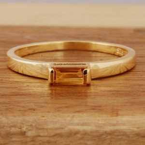 Citrine Baguette Ring, Minimalist Ring, 18k Gold Vermeil, Natural Yellow Citrine Ring, Stacking Ring, Promise Ring, Birthday Gift For Women