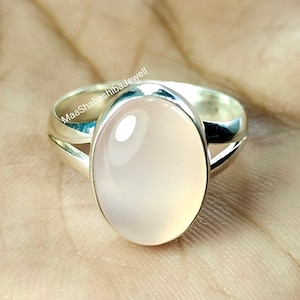 Pink Chalcedony Sterling Silver Ring, Boho Statement Ring, Pink Quartz Ring, Wedding Gift Ring, Hand Crafted Bohemian Ring, Christmas Gift