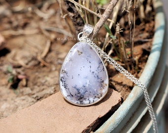 Dendrite Opal Pendant, 925 Sterling Silver Pendant, Handmade Necklace, Silver Dendrite Necklace, Engagement Jewelry, Anniversary Gift Her