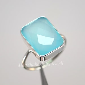 Aqua Chalcedony Ring, 925 Sterling Silver Ring, Boho Statement Ring, Faceted Gemstone Ring, Bohemian Ring, Everyday Ring, Anniversary Ring